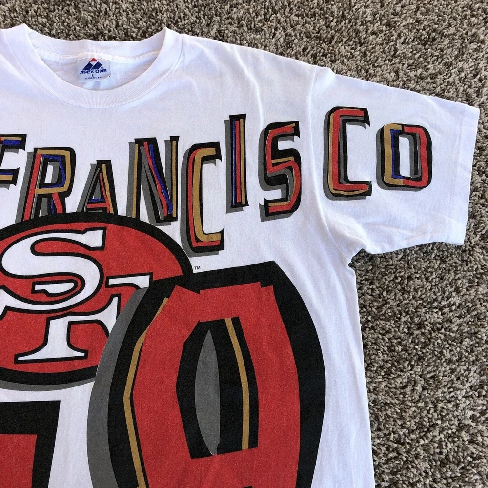Vintage RARE 1993 San Francisco 49ers All Over Print T-Shirt Mens L Apex One NFL